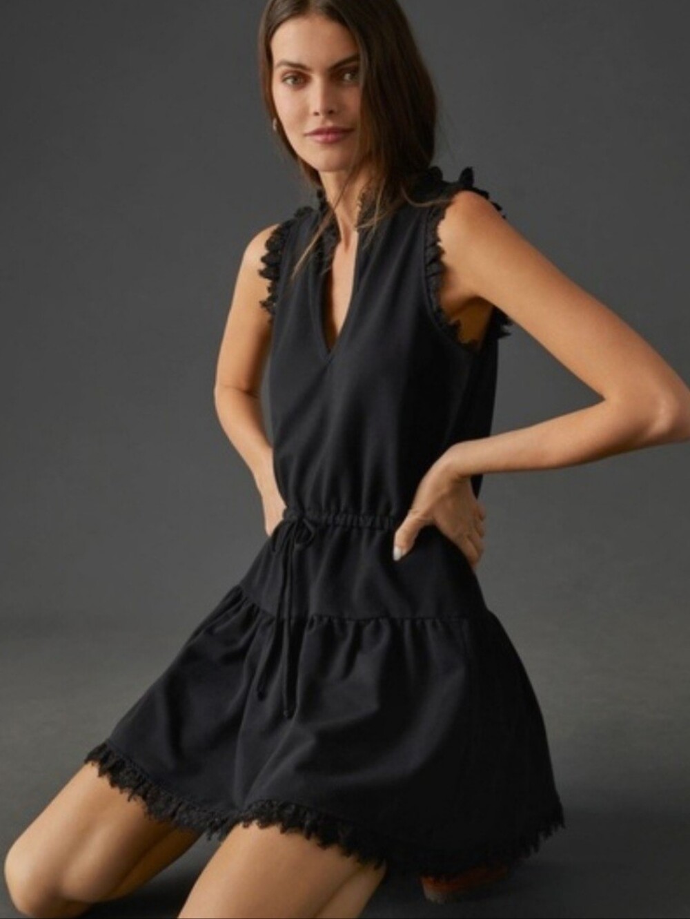 SUNDAYS from Anthropologie Tara Mini Dress Black Lace Trim Tiered